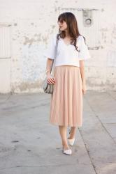 Blush Pleated Midi Skirt + link Up