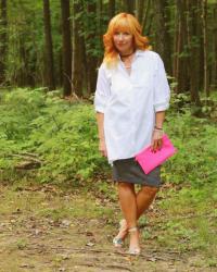 White High/Low Hem Tunic & Striped Pencil Skirt: Is It Work?