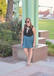 Black Collared Top + Thrifted Skirt
