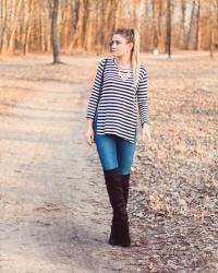 Long Sleeve Stripe Top with Side Split