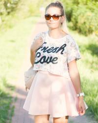 Pink summer - pikowana spódnica, różowy + koronka + VIDEO