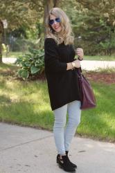 Black Tunic Sweater & Grey Jeans & Confident Twosday Linkup