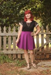 Work Outfit: Purple Skater Skirt and Leopard Print Flats