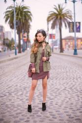 NEW COMBO: ARMY JACKET AND BURGUNDY ZIP DRESS