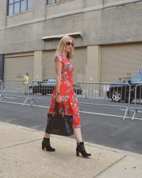 Red Floral Scuba Dress - NYFW