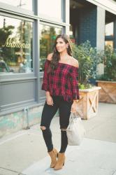 Plaid Off the Shoulder Top