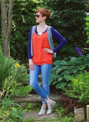 Styling a Camisole over a T-shirt | Orange, Grey & Navy 