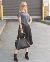 Leather Pleated Skirt & Meeting Denton Taylor - NYFW