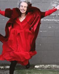 Crimson rose petal coat and the big red bag dress