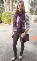 Leopard Print Scarves, Skinny Jeans and Plum Rebecca Minkoff Mini MAB Tote Bag