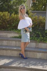 OUTFIT: OFF THE SHOULDER TOP AND DENIM SKIRT - COME ABBINARE LA GONNA DI JEANS -