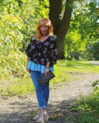 Floral Peplum Top & Polka Dot Clutch: Mannerless Heathen