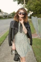outfit: Floral Dress with Leather Jacket