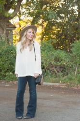 Repeat Offender: White Bell Sleeve Top & Flare Jeans