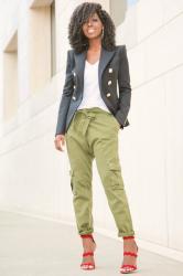 Double B. Blazer + V-Neck Tee + Relaxed Cargo Pants