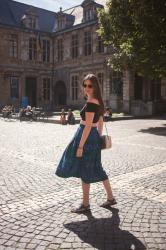 Outfit: crop top, midi skirt