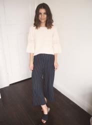 Outfit // Pinstripe navy culottes