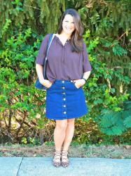 Button Front Denim Skirt