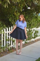 Blue Polka Dot Collared Top + Chelsea Crew Heels