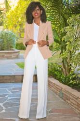 DB Blazer + One Shoulder Top + Wide Leg Trousers