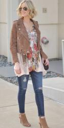 Floral Tunic with Suede Jacket