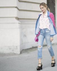 Hot pink denim: 6th look of PFW