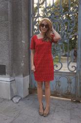 Red dress.