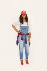 Denim Overalls and a Pop of Red