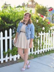 Tan Dress + Old Navy Lavender Sandals