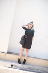 Layering a T-Shirt with Dress and Styling Convertible Backpacks