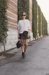 Sweater and Leather Skirt for Fall in LA