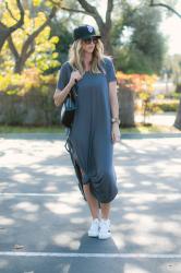 mama style: quick dressing tips + grey maxi dress