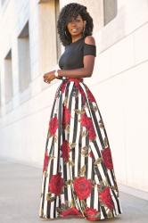 Cold Shoulder Dress + Kai Rose Print Skirt