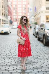 Red Lace Midi Dress