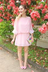 {Outfit}: Pink Dress and Disney Princesses Clutch