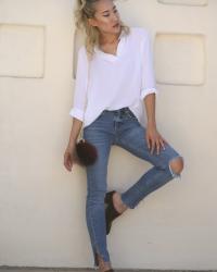 Classic White Top and Jeans for a Casual Outfit