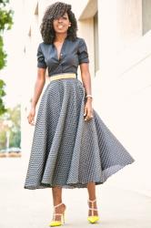 Button Down Shirt + Textured Swing Skirt