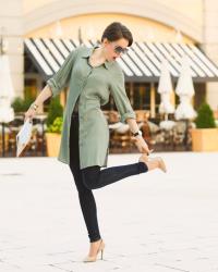 olive | lightweight shirt dress X skinnies