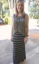 Striped Maxi Skirts and Silver Mini MAC Bag