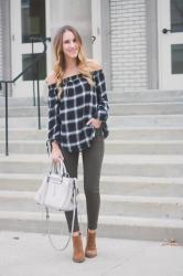 Plaid off the Shoulder Top 