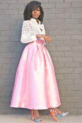 Paisley Lace Blouse + Full Pleated Midi Skirt