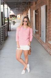 Outfit Post: Pink Sweater and Cutoff Shorts