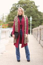 Flared jeans & fur vest 