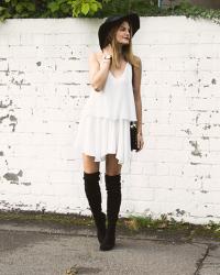 Thigh high boots and backless dress