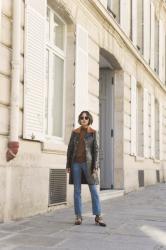 Leather Coat and Flare Jeans