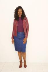 Tall Denim Pencil Skirt and Burgundy