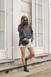 Satin shorts + oversized sweater