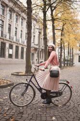Outfit: pink metallic pleated skirt