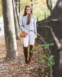 Fall Fashion | Distressed White Denim + OTK Boots