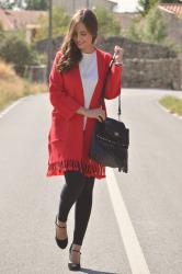 Red cardigan